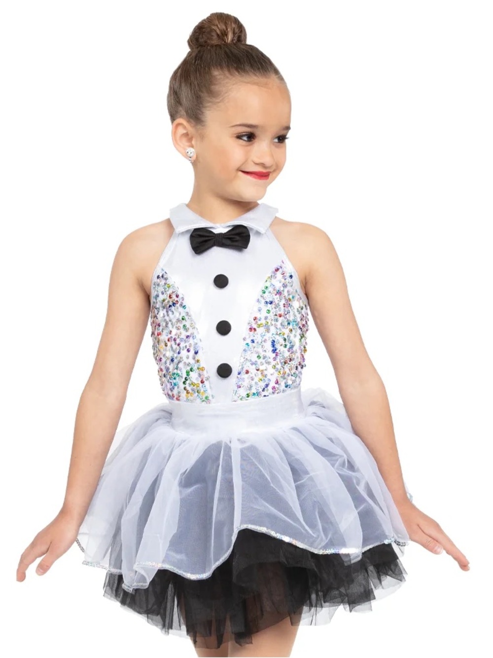 Alexandra Collection Big Noise Biketard & Tutu White Sequin Tuxedo Dance Costume